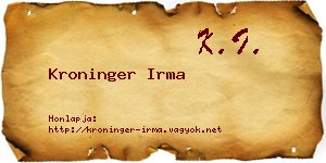 Kroninger Irma névjegykártya